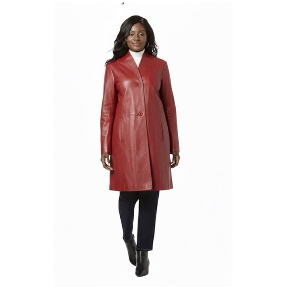 Jessica London Jackets & Blazers - Jessica London Red Leather Swing Coat 32W NWT Plus Size A-Line Trapeze